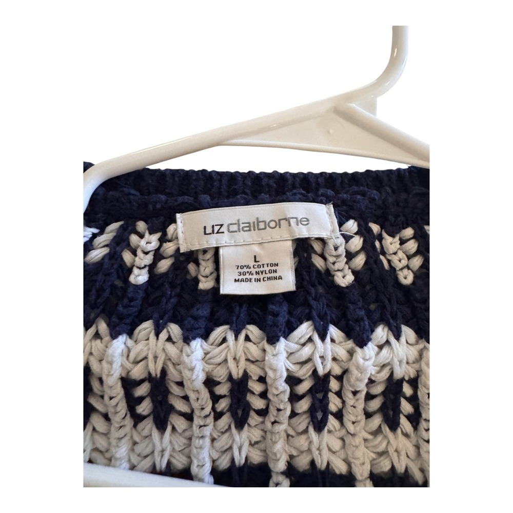 Liz Claiborne Nautical Striped open-knit Cardigan Navy White Womens Large - Picture 3 of 7